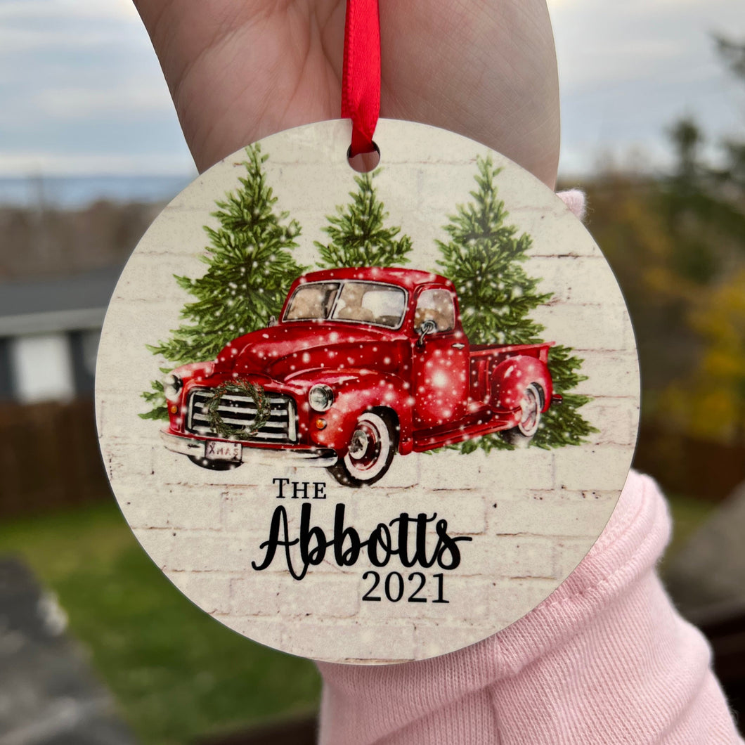 Personalized Red Truck Family Ornament