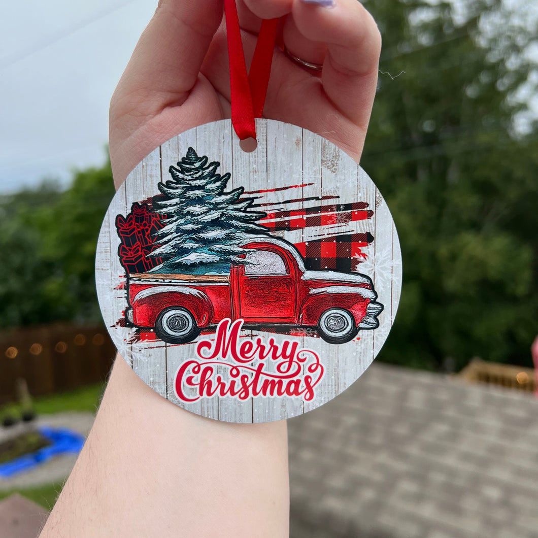 Merry Christmas Red Truck Ornament