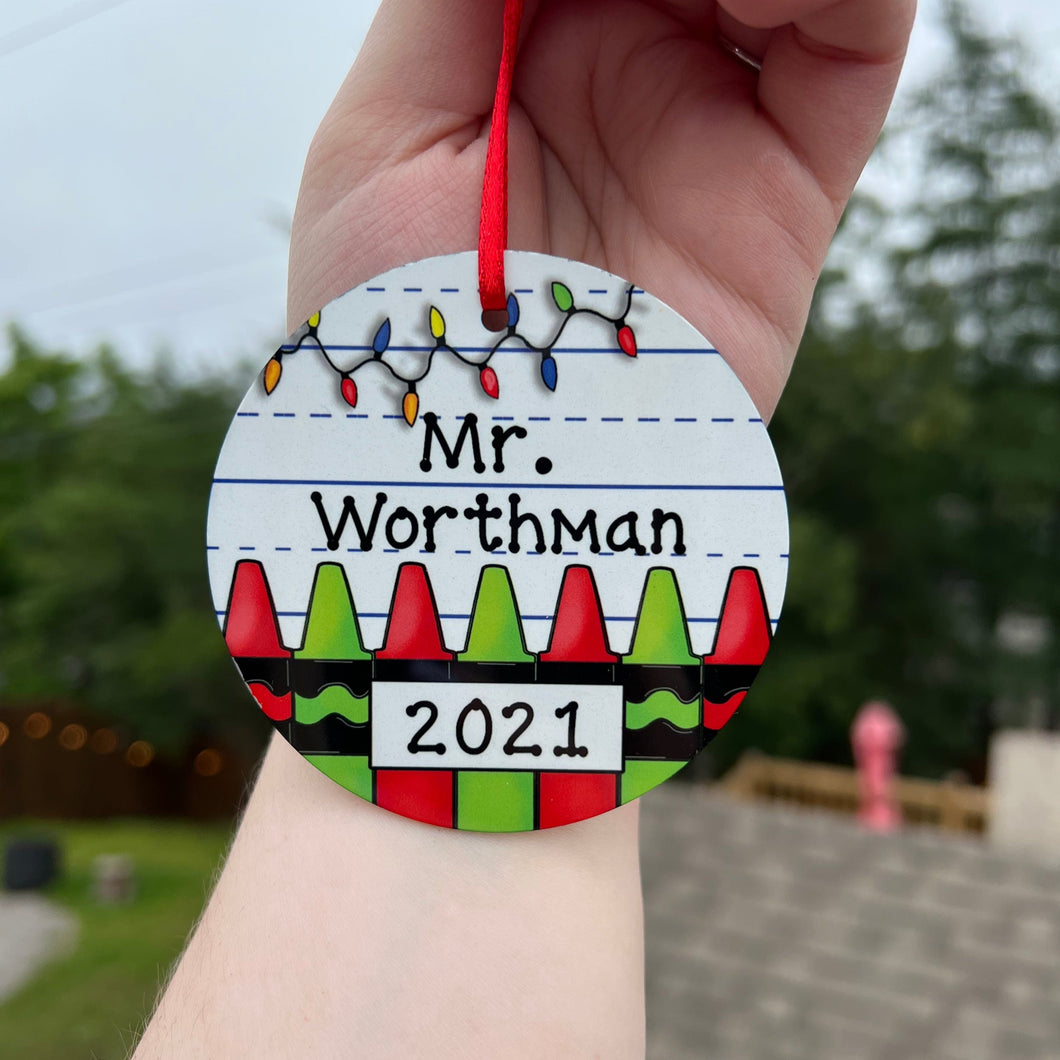 Crayon Teacher Ornament