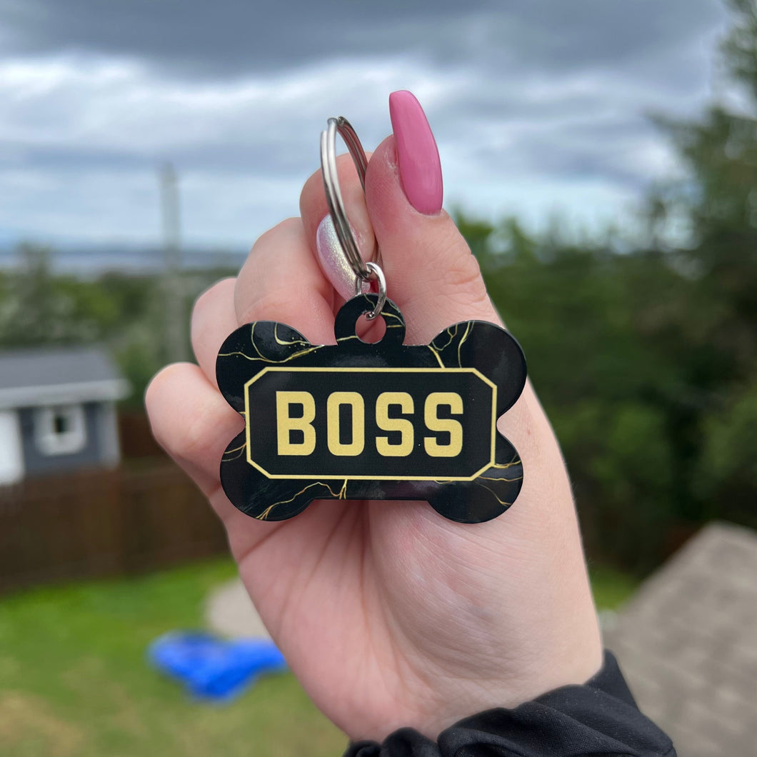 Black Marble Pet ID Tag