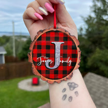 Load image into Gallery viewer, Red Plaid Rustic Wood Slice Ornament

