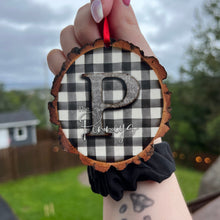 Load image into Gallery viewer, White Plaid Rustic Wood Slice Ornament
