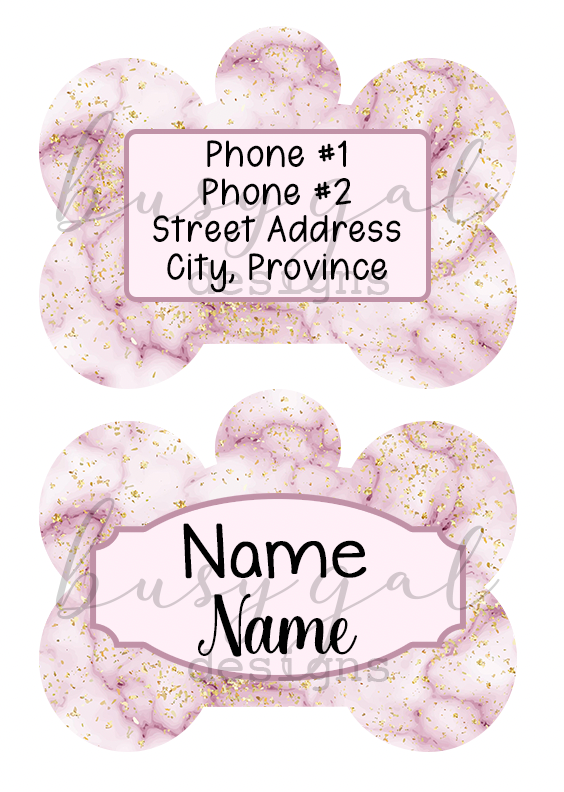Pink Marble Glitter Pet ID Tag