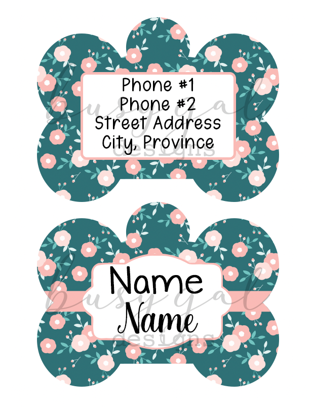 Teal/Pink Floral Pet ID Tag