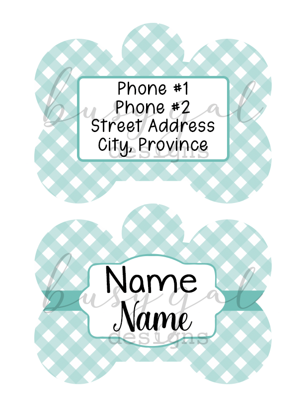 Teal Plaid Pet ID Tag
