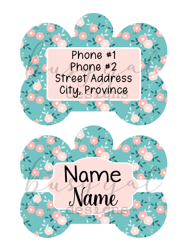 Light Teal/Pink Floral Pet ID Tag