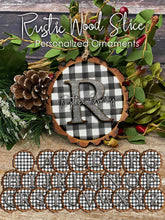 Load image into Gallery viewer, White Plaid Rustic Wood Slice Ornament
